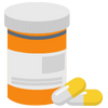 decorative image of medication bottle & pills